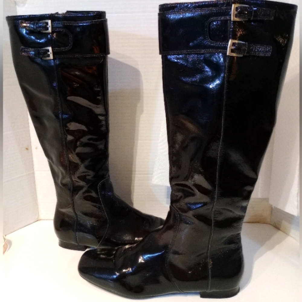 CHARLES DAVID‎ Black Shiny Knee Hi Boots Sz.7.5
